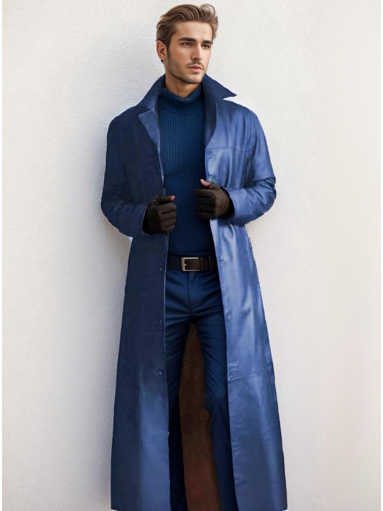 2024 Men's Extended Length PU Leather Jacket with Suit Collar - Casual Spring Fashion