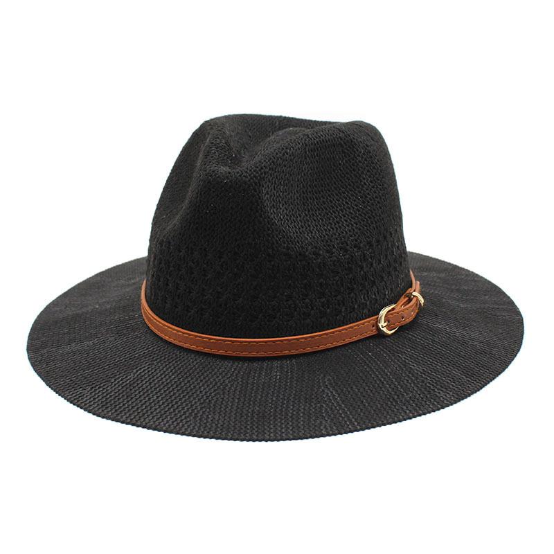

Spring And Summer Panama Straw Hat M Jazz Hat Men S And Women S Seaside Brim Handwoven Brim Top Hat M（56-58cm） чорний