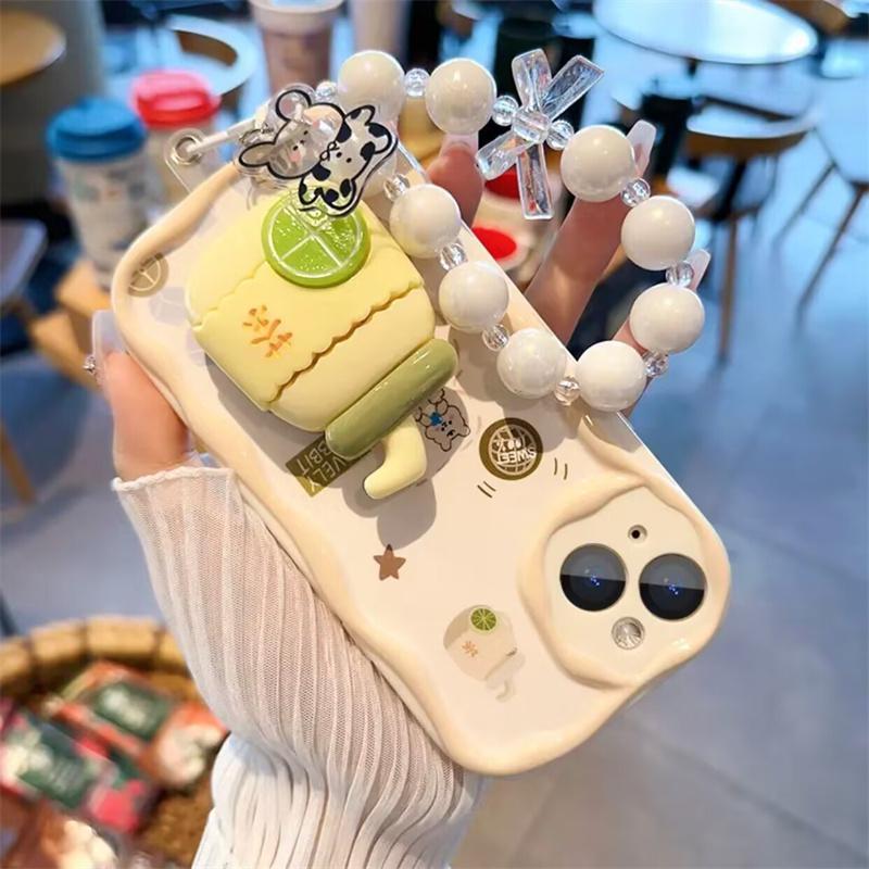 Pink Peach Strawberry 3D Holder Stand Bracelet Chain Case For Realme C55 C35 C12 C15 C20 C30 C21 5 6 7 Pro 8 10 11 A57 A1K cover