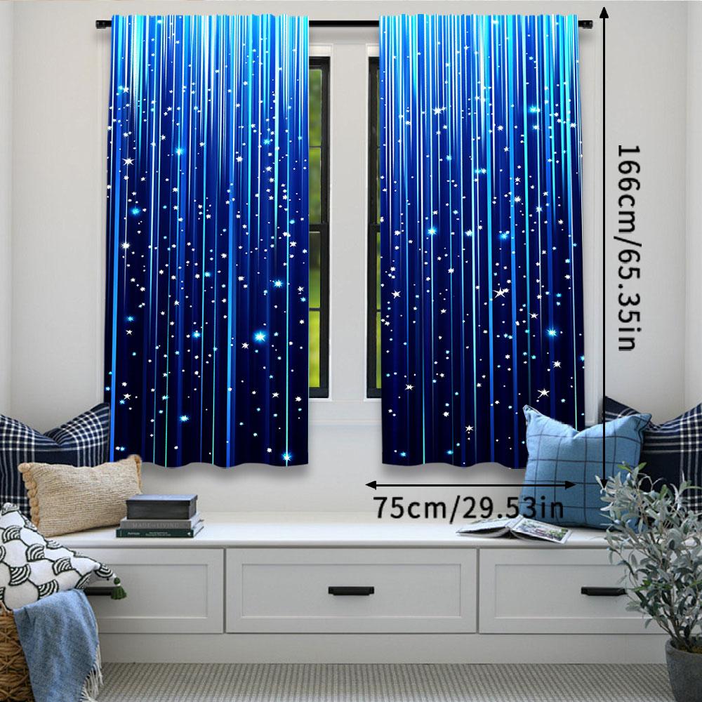2Pcs Whimsical Fantasy Blue Night Starry Sky Printed Curtains Vibrant Home Decor For Bedroom Bathroom Living Room 29.53X65.35In