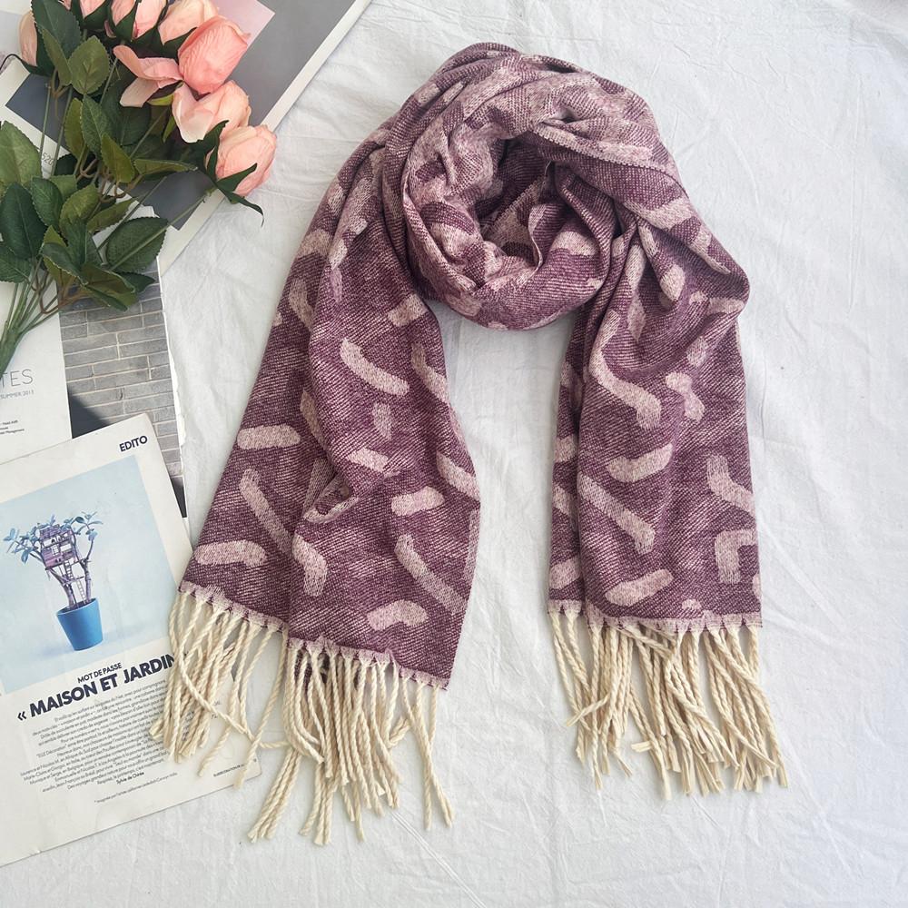 High end Imitation Cashmere Scarf for Women Autumn and Winter Irregular Striped Warm Shawl with Fringed Long Scarf