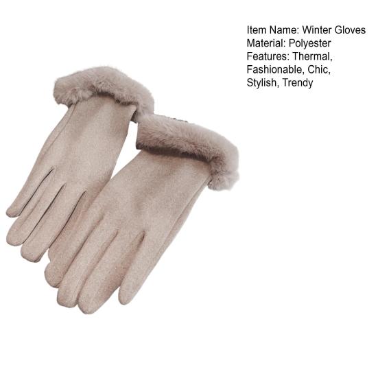 1 Pair Women Winter Touch Screen Gloves Fleece Lined Warm Gloves Thermal Faux Suede Gloves with Faux Fur Cuff for Girls Ladies
