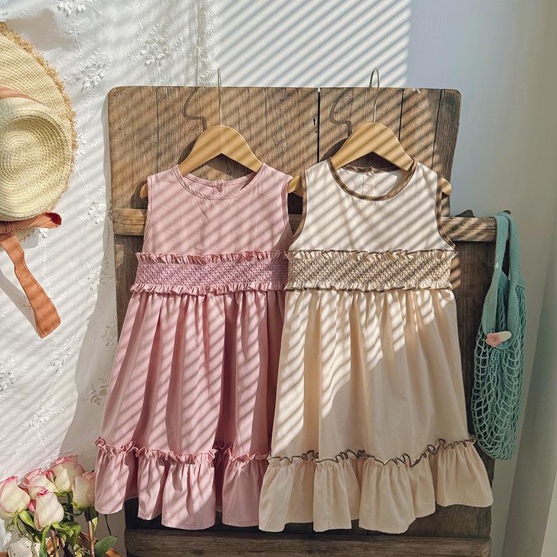 2026 Summer Korean-Style Ruched Sleeveless Girls' Dress