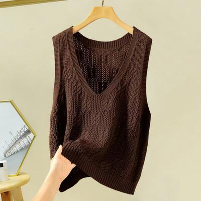 Gestricktes Tanktop für Damen V-Ausschnitt Ärmellos Aushöhlen Häkel-Camisole Top Sommer Locker Lässige Strickweste