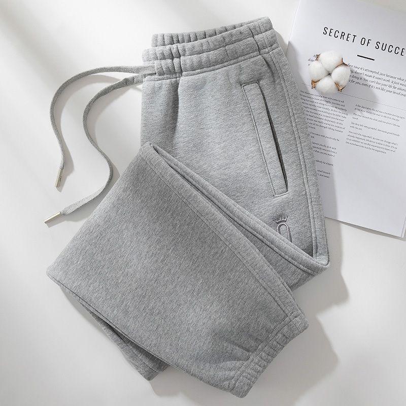 

2025Новый Стиль Велюровые Утепленные Спортивные Штаны Женские Осенне-Зимние Спортивные Штаны Женские Хлопковые S серый