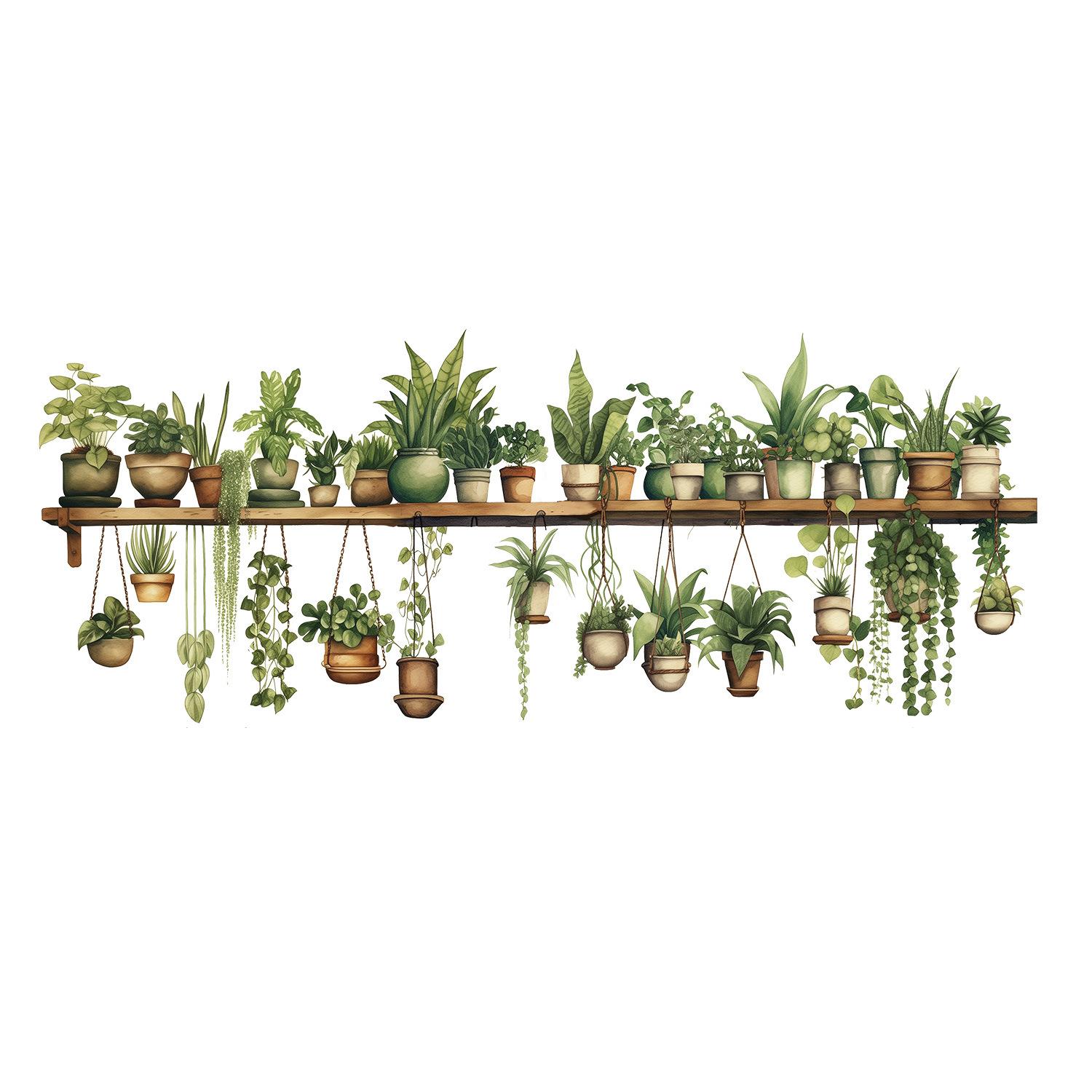 

Green Plants Wall Sticker Potted Plants Leaves PVC Wall Decals for Living Room Bedroom A