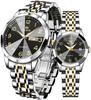 OLEVS Stylish Couple Watch Quartz Simple Stainless Steel Date Waterproof Luminous Easy To Read Dial White Gift Watch Pair