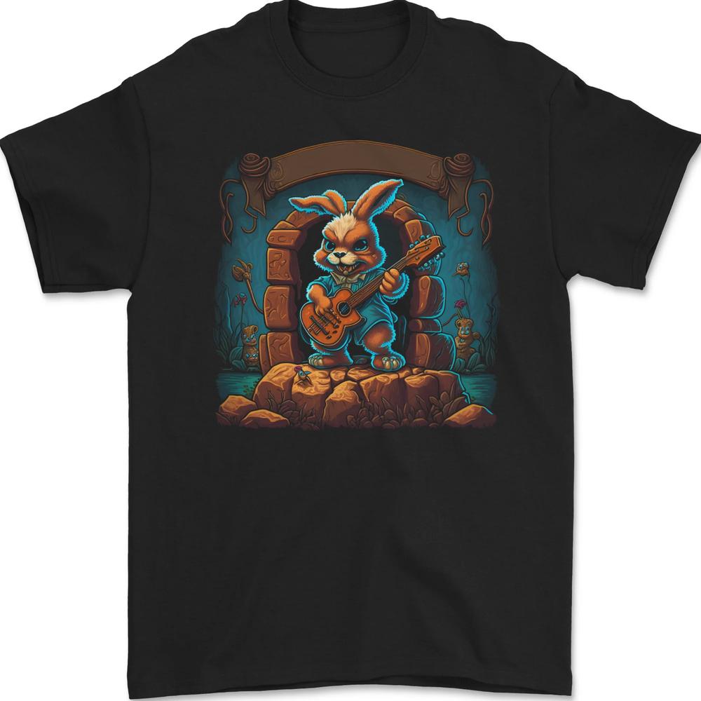 A Fierce Rabbit Playing the Guitar Rock Music Unisexs TShirt 100 Cotton S