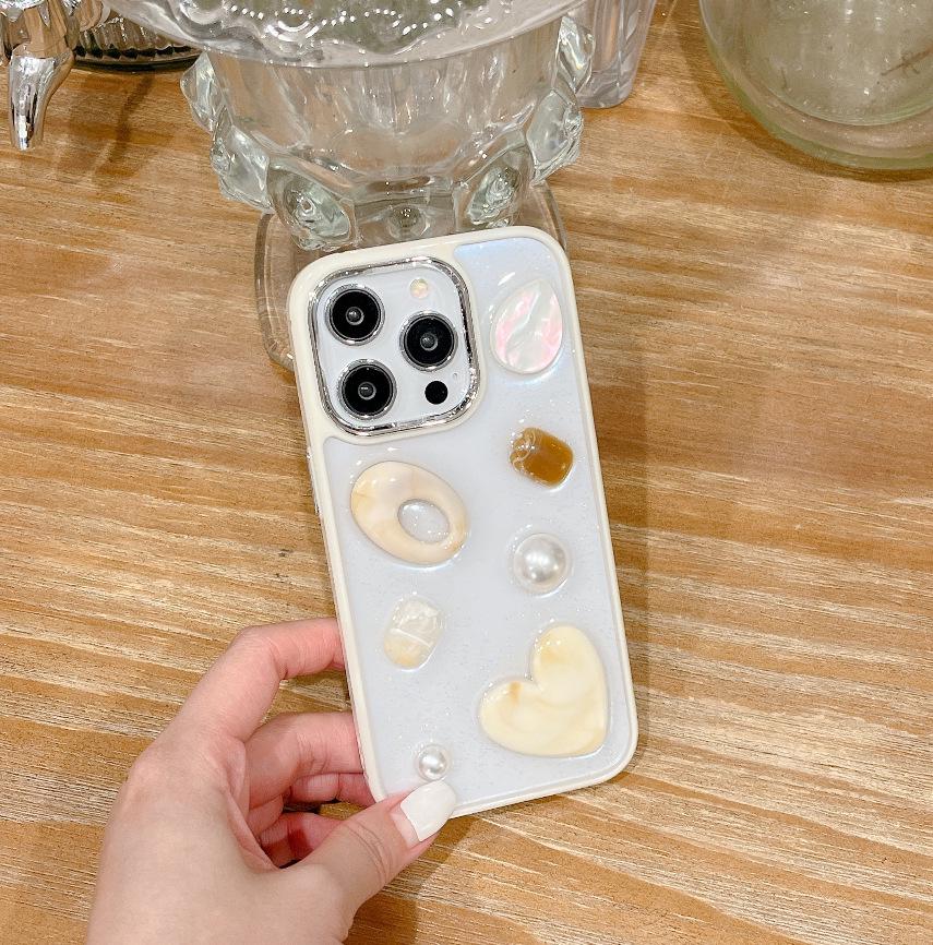 

Electroplated Pearl Heart Gem Case for iPhone 16 Pro Max/17 17Air белый