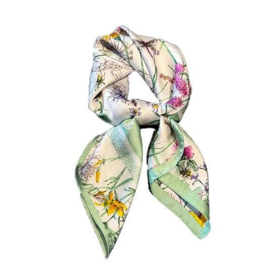 

Silky Scarf Smooth Silk-Like Texture Neck Gaiter Floral Geometric Print Neckerchief Versatile Professional Accessory зелёный