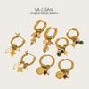 YACHAN Gold Plated Stainless Steel Hoop Earrings for Women Natural Stone Pink Cute Charms Waterproof Jewelry