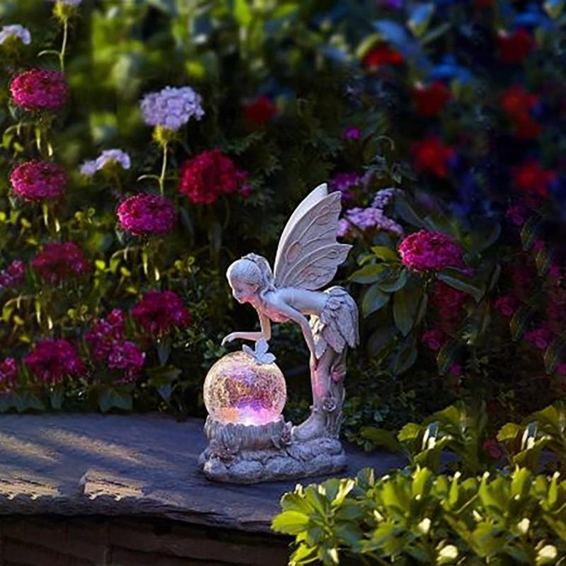 Angel Garden Figurine Outdoor Garden Statue Fairy Garden Figurine with LED Solar Light for Garden Lawn Yard Decoration