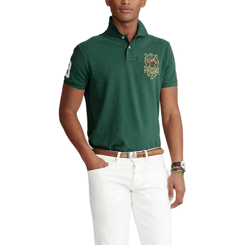 Polo Ralph Lauren Logo Brodat Casual Tricot Mânecă Scurtă Polo Bărbați Polo Verde Închis 710807546-005