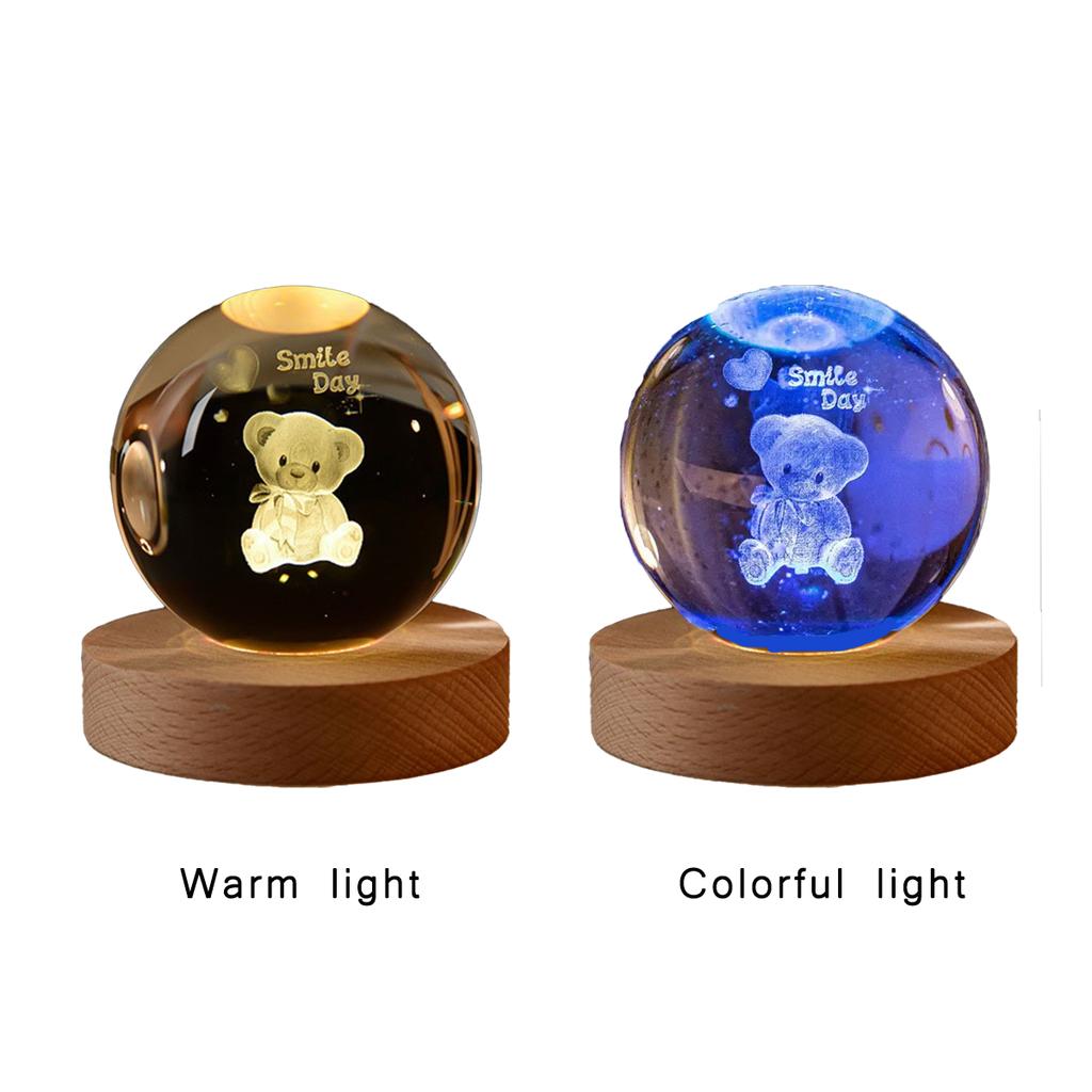 6cm 3D Crystal Ball Colorful Light Warm Light Planet Night Light Laser Carving Solar System Earth Galaxy Cartoon Pattern Gift