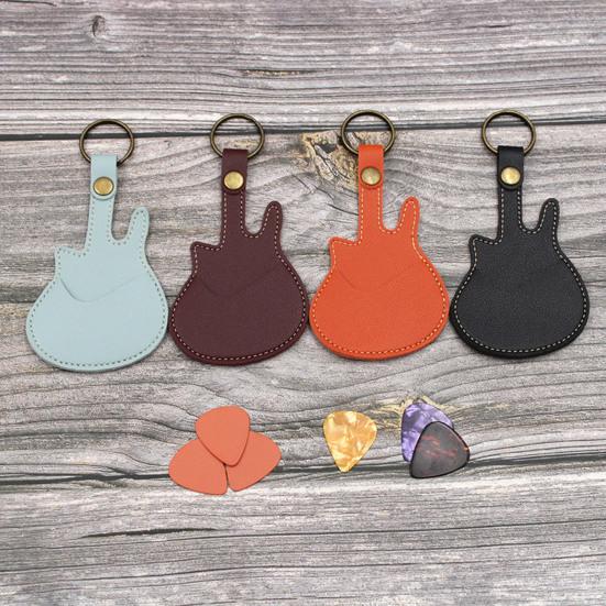Guitar-Shaped Picks Holder Faux Leather Guitar Pick Case Portable Plectrum Storage Bag