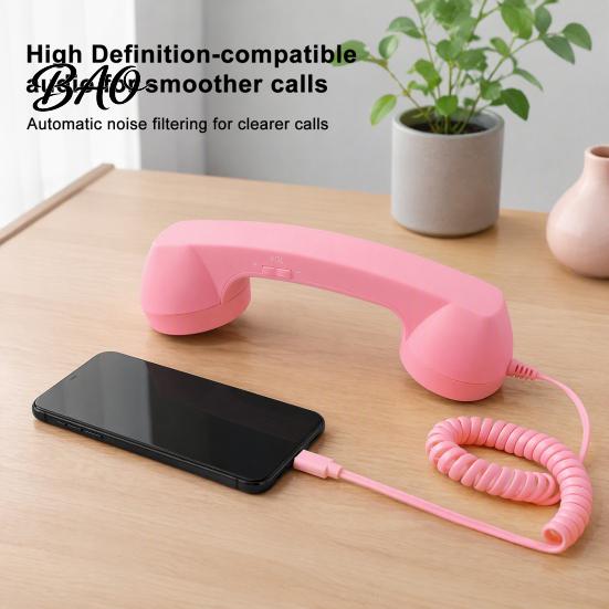 Vintage Style Handset Retro Phone for Mobile Phones, Type-C Wired Handheld Unique Gadget Calls Cell Receiver with Microphone Calls, Meetings,