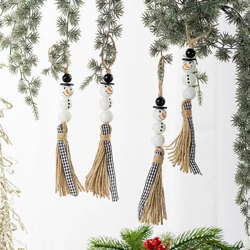 20mm Snowman Wooden Bead Christmas Theme Color Wooden Bead Wooden Beads DIY Accessories 2021.8 New Pendant Key Ornament