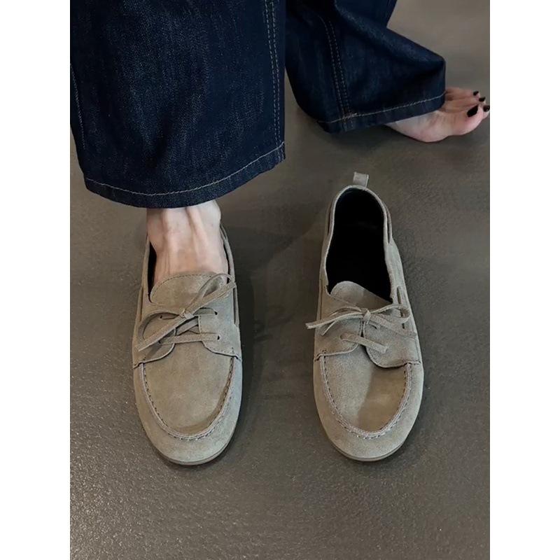 Verze ovčí kůže~ pravá kůže ploché dno retro šněrovací jednobotky dámské 2025 nové jednopákové líné mokasíny malé kožené boty