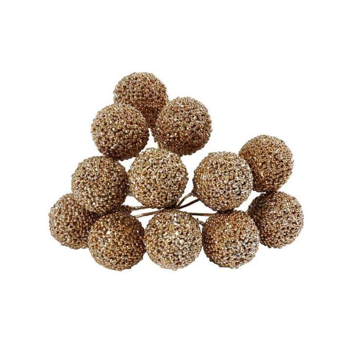 12 Artificial Berries 'Creativ Company' Gold 1.5 Cm