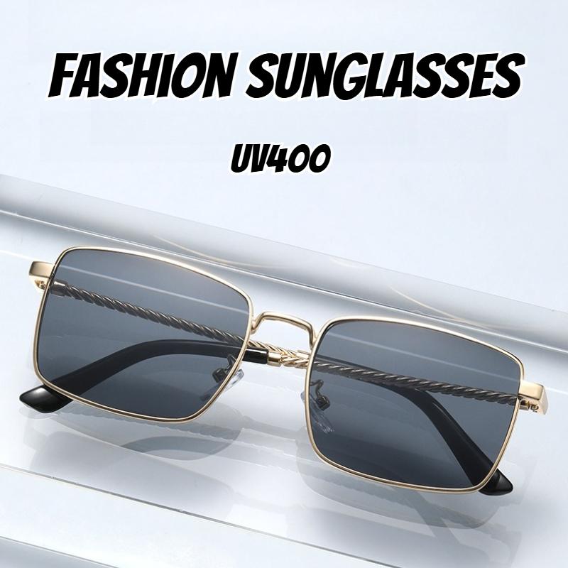 Mens Retro Square Metal Frame Sunglasses UV400 Protection Luxury Unisex Fashion Eyewear for Travel Beach