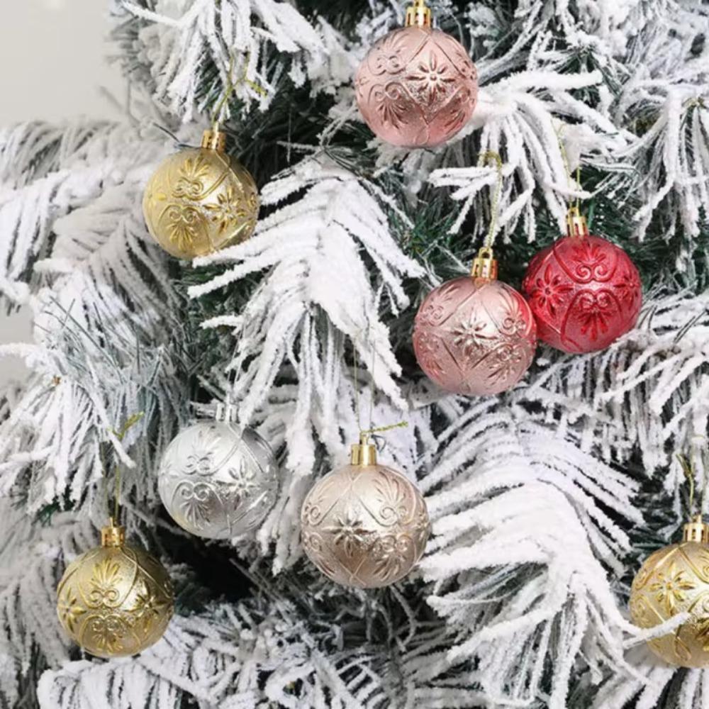 6Pcs/box Electroplated Xmas Tree Hanging Pendants Embossed Christmas Ball Ornament New Year