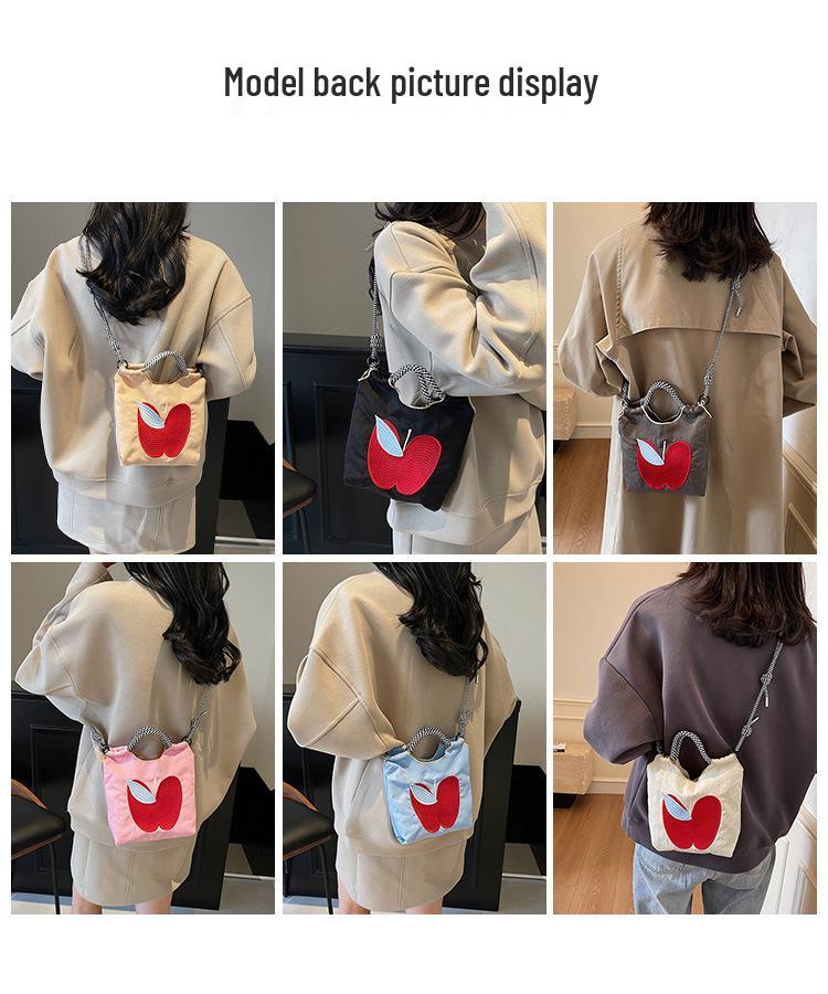 Spring/Summer 2025 Women's Canvas Crossbody Phone Bag with Apple Embroidery