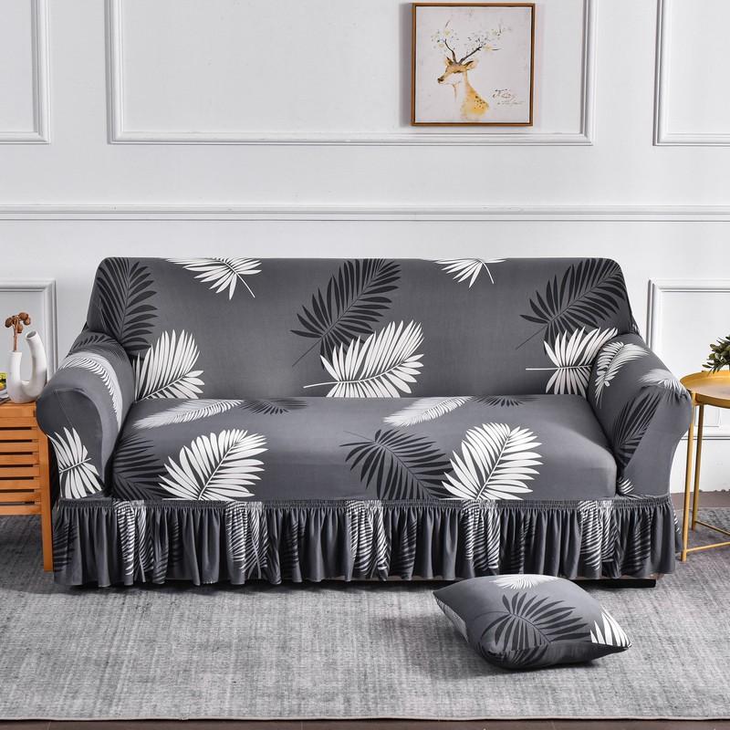 Printed Ruffled Skirt Sofa Cover Stretch Couch Slipcover Washable Furniture Protector Easy Fit Living Room Decor