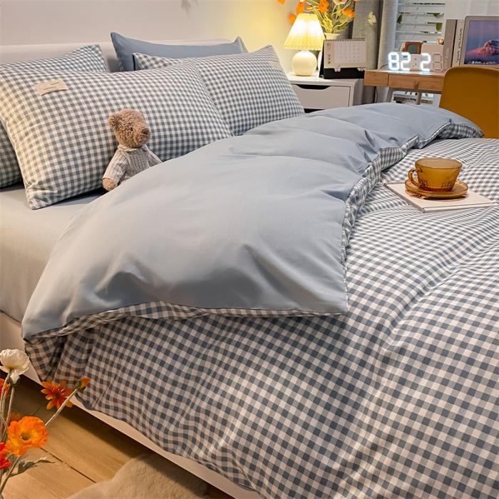 Four-Piece Pure Cotton Washable Bed Set: Skin-Friendly Sheet and Duvet Cover, Ideal for Dormitory Beds.