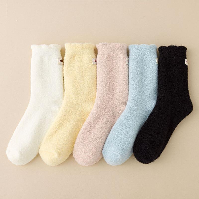 Australian Wool Socks - Children's Autumn-winter Padded Thick Warm Mid-calf Socks with Fabric Label, Sleep Socks, Floor Maternity Socks