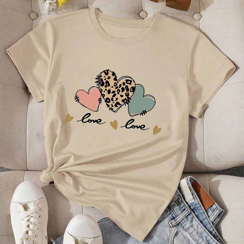 Mode Dam Personlighet Kärlekstryck T-shirt Rolig Casual O-hals Kortärmad T-shirt Sommar Dam T-shirt