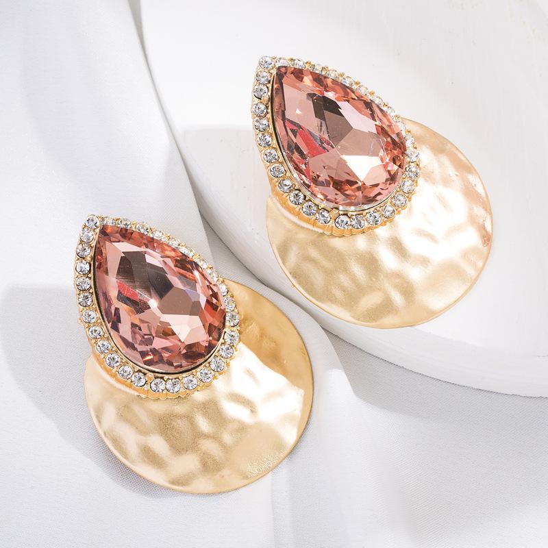 Women's Exaggerated Water Drop Shaped Colored Glass Crystal Earrings Simple Personalized Earrings