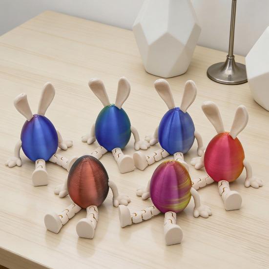 Easter Egg Figurine with Articulated Legs 3D Printed Movable Joints Rabbit Ear Egg Fidget Toy Holiday Party Decoration Ornament