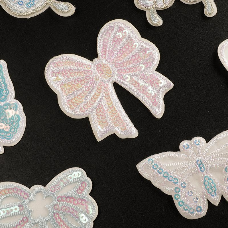 Down Jacket Patch Sticker Lace Ultra-Thin Mesh Embroidery Sequins Butterfly Bow Self-Adhesive Clothing Accessories