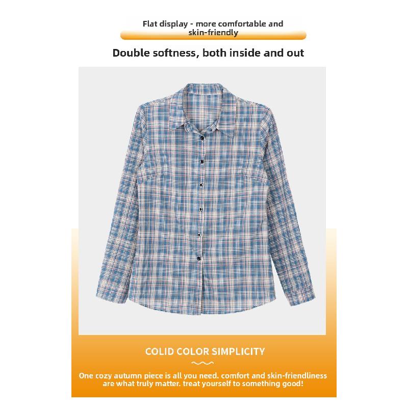 High-quality all-cotton plaid shirt for women, spring and autumn 2026 new fashion women's shirt, thin long-sleeved top