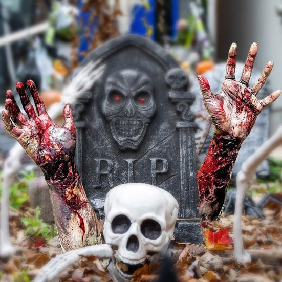 2/6Pcs Halloween Card Insertion Blood Ghost Hand Shape Garden Stake Spooky Atmosphere Halloween Events Ornament