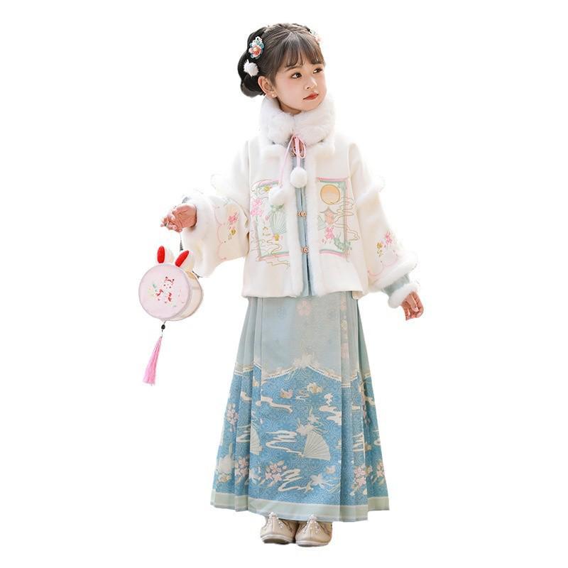 Girls' Winter Ming-Style Hanfu Set for Chinese New Year 2025: Thickened Tang Suit Mianqun