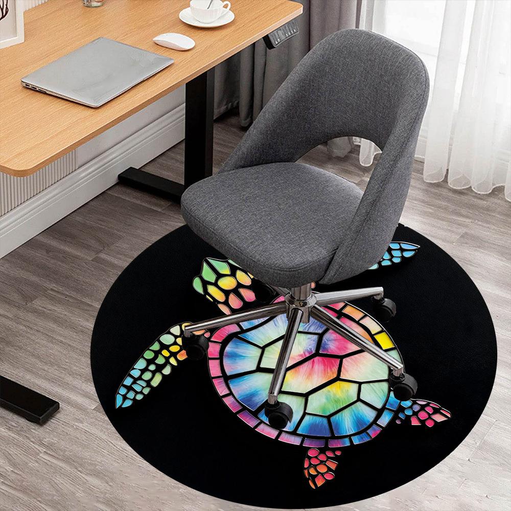 

1pc Sea turtle Stained glass Round Chair mat office Area Rug - Non-Slip, Floor Mat for Office, Bedroom, Ideal home decor gift p0105070 80cm