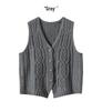Women's 100% Pure Cashmere Thickened V-neck Cable Knit Cardigan Vest for Autumn/Winter