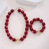 Chic Retro Style Jewelry Accessories 1 Set Red Beaded Bracelet Necklace, Acrylic Square Bead Choker Comfortable Lightweight Neck And Set, Chunky