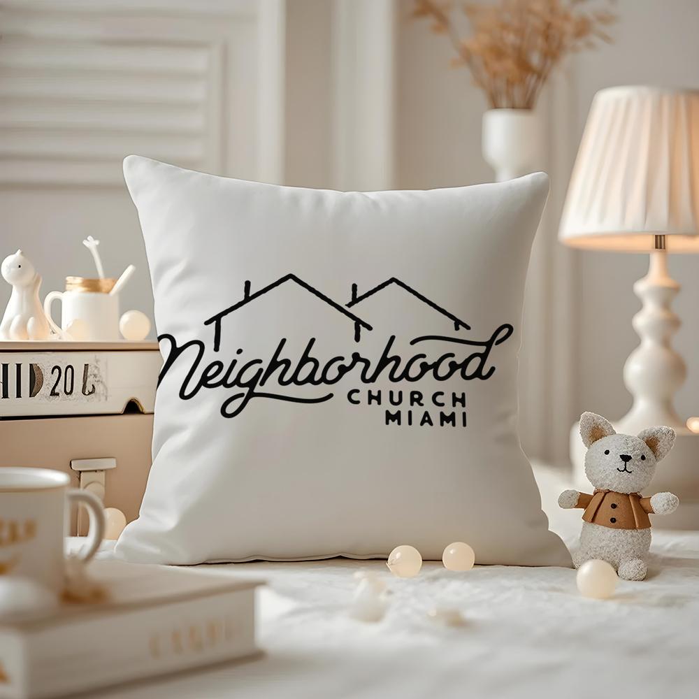 LOGO Design N-Neighborhood Cushion Cover Anti-dustmite Pillowcase Invisible Zipper Silky Short Plush Sofa Cushion Cover
