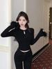 Threaded Plush Fuzzy Patchwork Long Sleeve Hollow Out Women's Slim White T-shirt