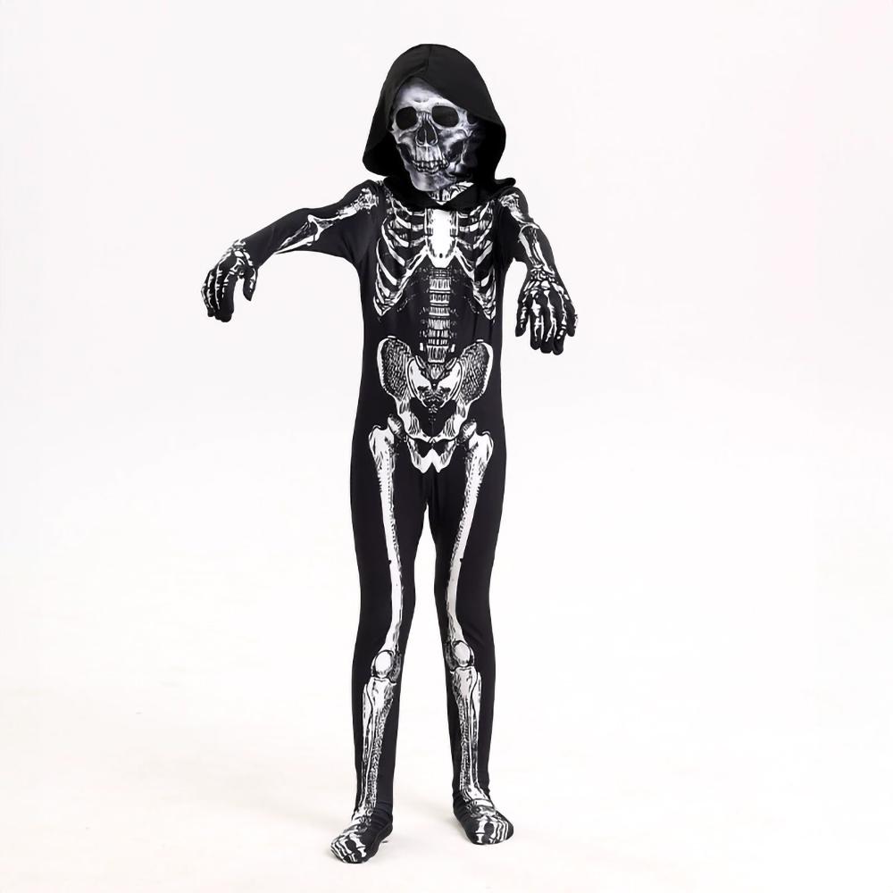 

Страшный Хэллоуинский ужас Детский костюм с капюшоном Страшный костюм скелета Мрачного жнеца Костюм для мальчиков Жуткий костюм Костюм для вечеринки Марди Гра XL-130-140cm