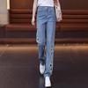 New Chinese style women's national style embroidered wide-leg jeans women's summer hollow narrow version thin straight pants