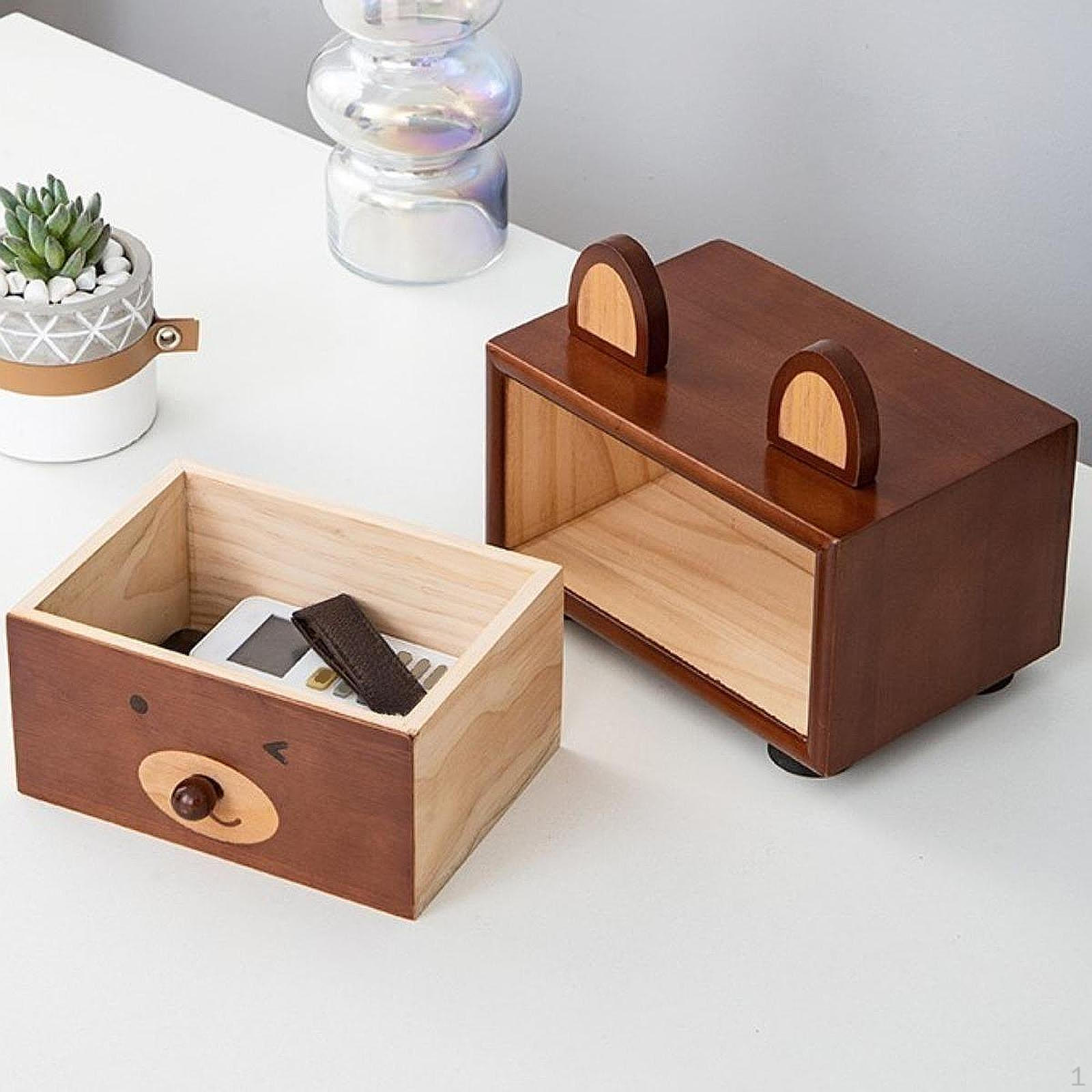 

Настольный ящик для хранения вещей, органайзер для стола, симпатичный настольный органайзер, деревянное хранилище для Dark Wood Bear