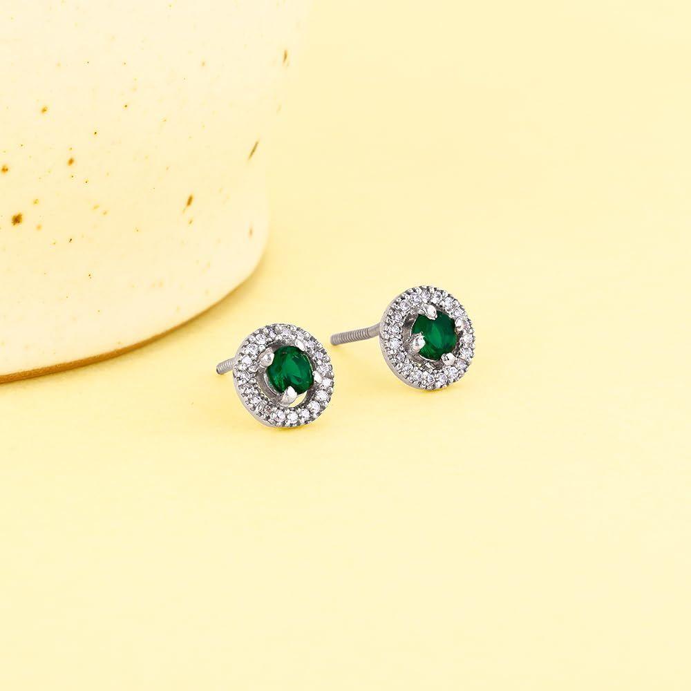 Forest Green Shining Halo Studs| studs to Gift Women & Girls | With Certificate of Authenticity