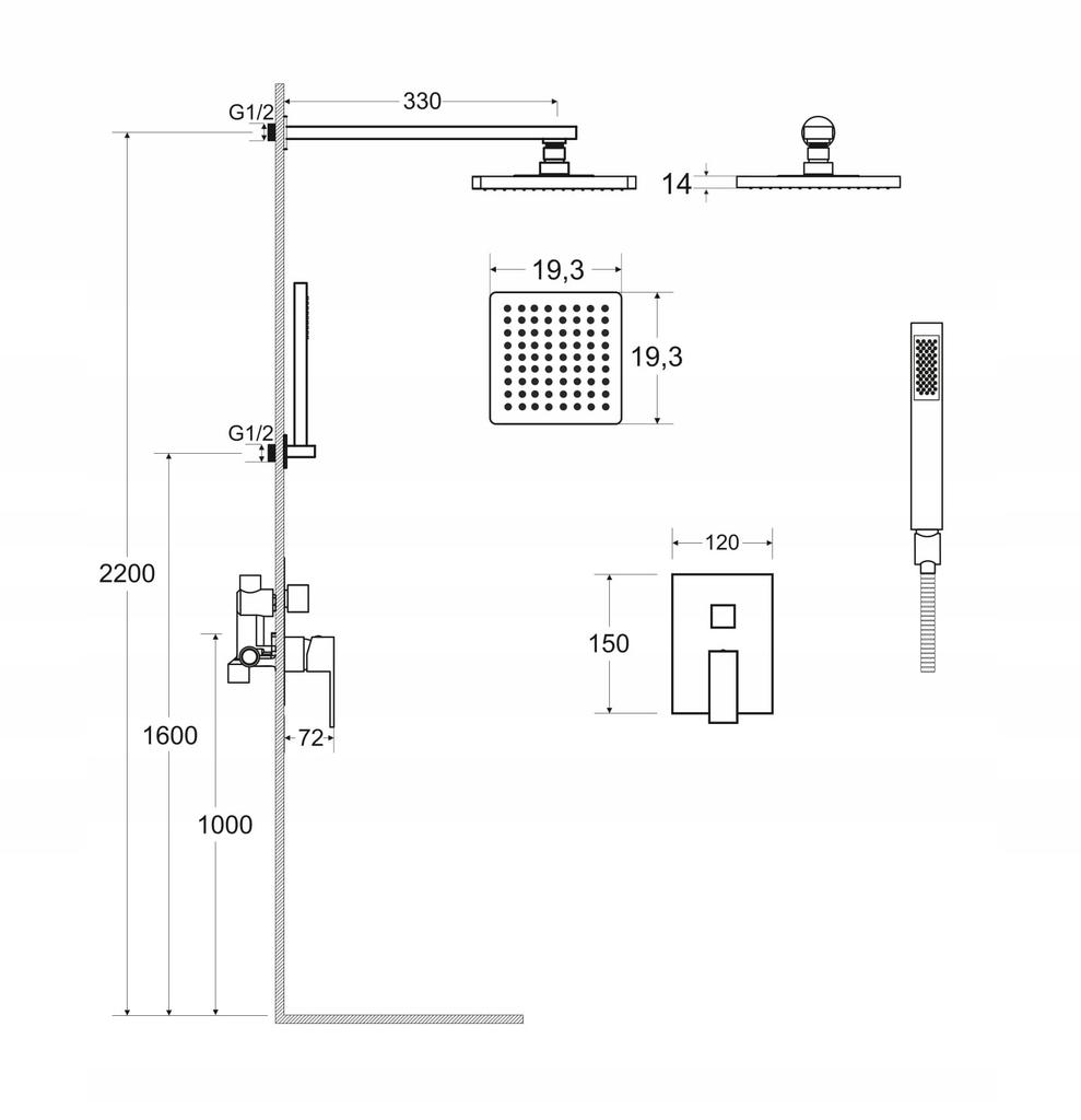 DECCO ILLUSION set, chrome, exposed Besco shower
