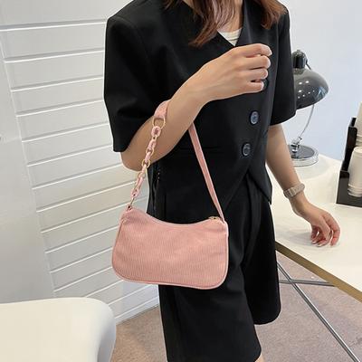 Sac à bandoulière en velours côtelé pour femmes, couleur unie, sac à main rétro, sac hobo zippé à porter sous le bras pour voyage, travail, soirées