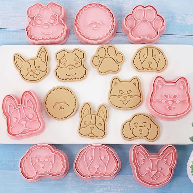 8Pcs Dogs Head Cookie Cutters Cartoon Pressable Biscuits Mold Party Supplies