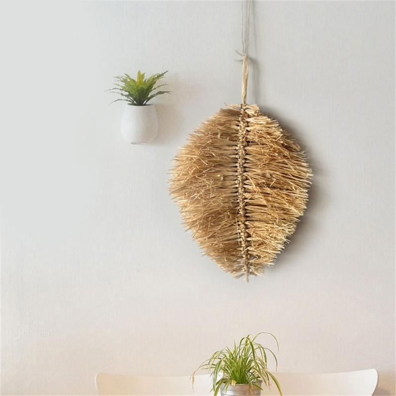 Japanese Styles Wall Art Handcrafted Dried Grass Raffia Leaf Hanging Ornament For Home Living Room Bedroom Decoration