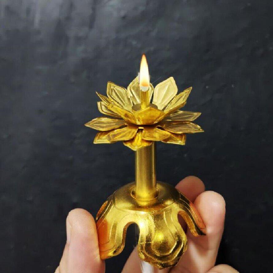 Alloy Lotus Wick Holder for Butter and Kerosene Lamps - Temple Lighting Accessory